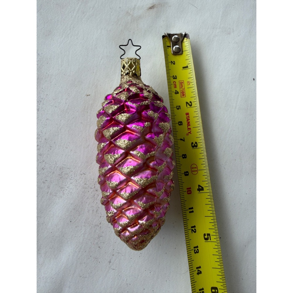 Magenta Pink Glass Pinecone Christmas Ornament Mercury Glass 5.25"